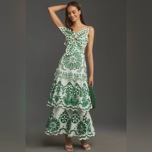 Anthropologie Farm Rio Flower Richelieu Linen Midi Dress